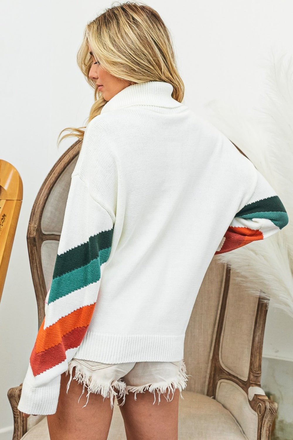 BiBi Multi Color Chevron Pattern Sweater - Otter