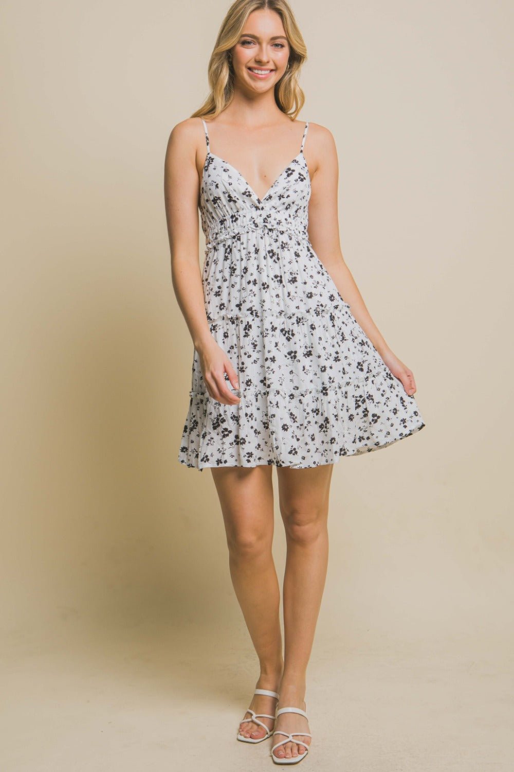 Love Tree Floral Tiered Cami Mini Dress - Otter