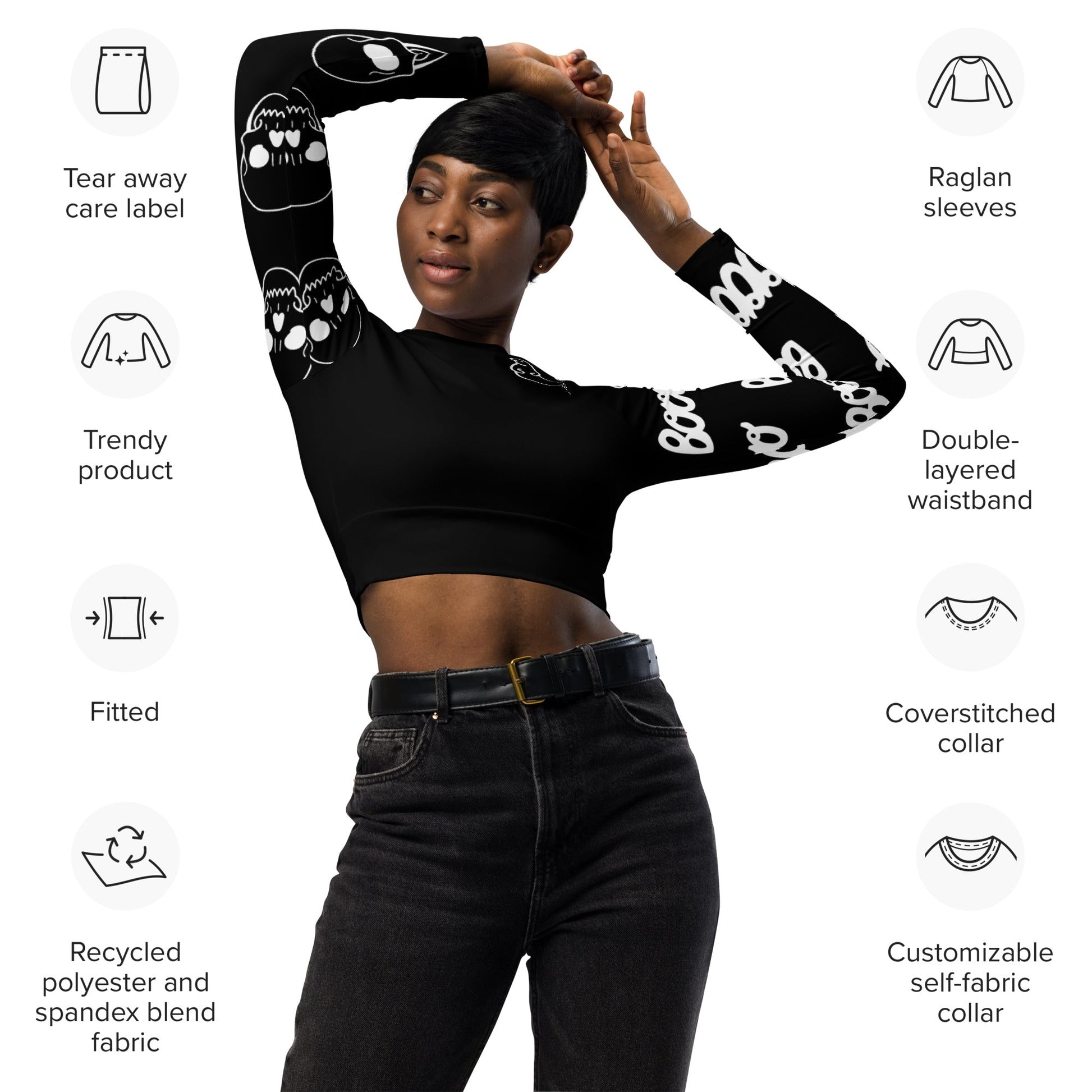 Otter Spooky Recycled long - sleeve crop top (Gemo Collection - Otter