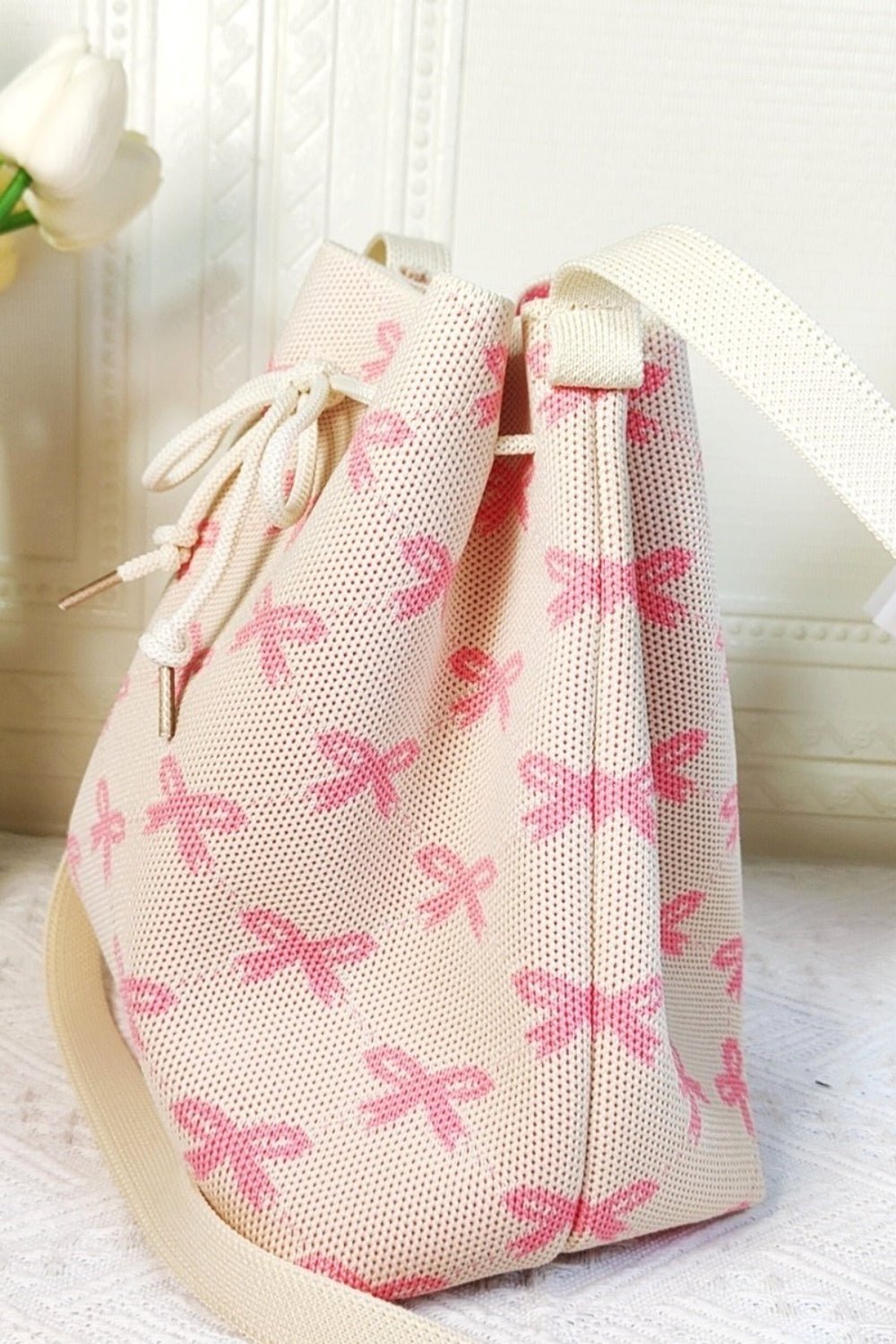 Zenana Ribbon Bowknot Pattern Crossbody Bucket - Otter